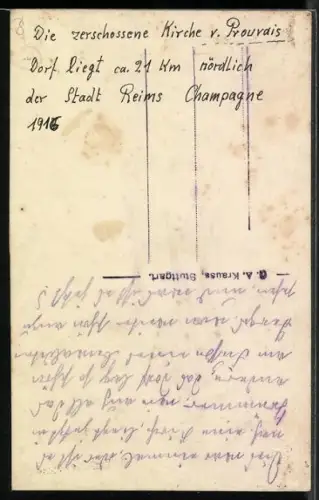 Foto-AK Prouvais, Die zerschossene Kirche