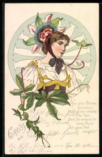 AK Portrait einer schönen Frau, Jugendstil