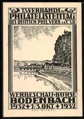 AK Bodenbach, 13. Verbands- u. Philatelistentag des Deutsch. Phil. Verb. i. d. CSR 1932, Ausstellung
