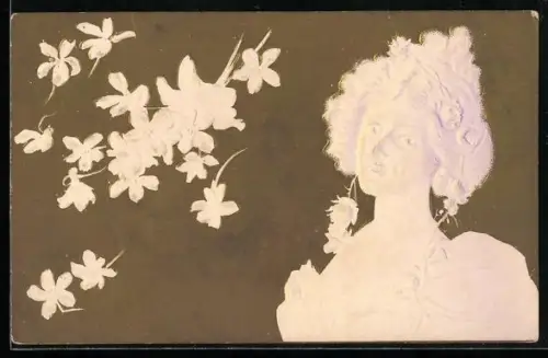AK Junge Dame im Jugendstil mit Blumen