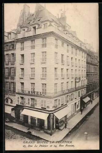 AK Grand Hôtel Le Peletier, coin de la Rue Le Peletier et Rue Rossini