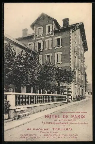 AK Capvern-les-Bains /Hautes-Pyrénées, Hôtel de Paris et Villa des Roses, Propr. Alphonse Toujas
