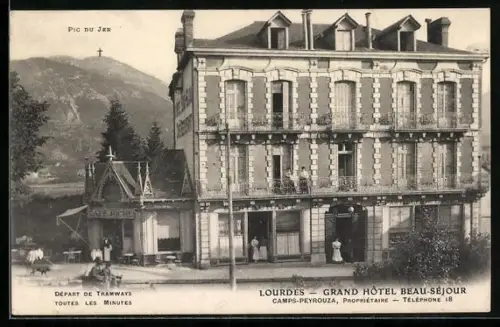 AK Lourdes, Grand Hôtel Beau-Séjour et départ des tramways
