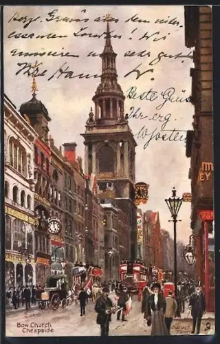 Künstler-AK London, Cheapside, Bow Church