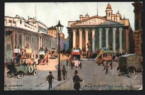 Künstler-AK London, Roxal Exchange end London Bank