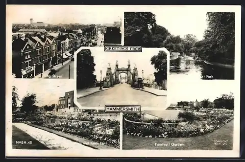 AK London, Hammersmith, Bridge, King Street, Furnivall Gardens