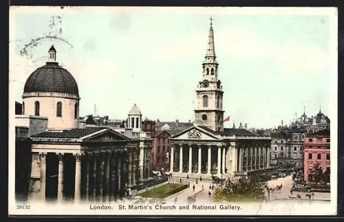 AK London, St. Martin`s Church and National Gallery
