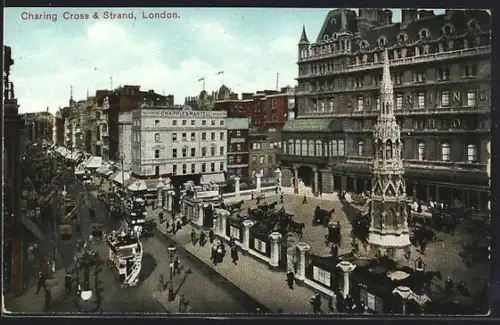 AK London, Charing cross & Strand, Pferdekutschen