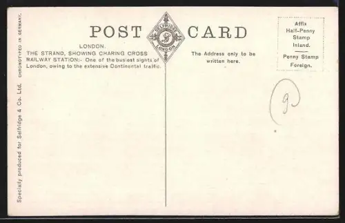 AK London, Charing cross & Strand, Pferdekutschen