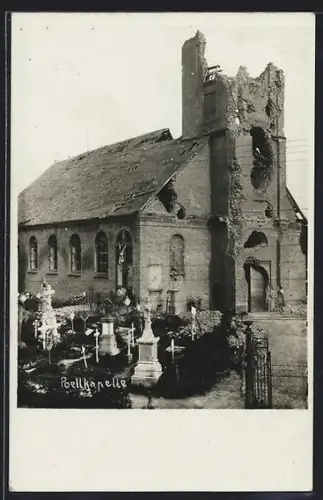 Foto-AK Poelkapelle, Kirche mit Friedhof