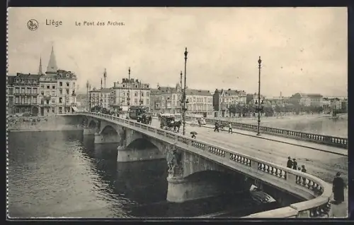 AK Liège, Le Pont des Arches, Strassenbahn