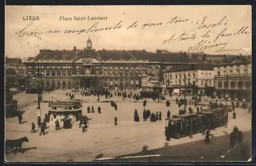 AK Liege, Place Saint-Lambert, Palais de Justice, Strassenbahn