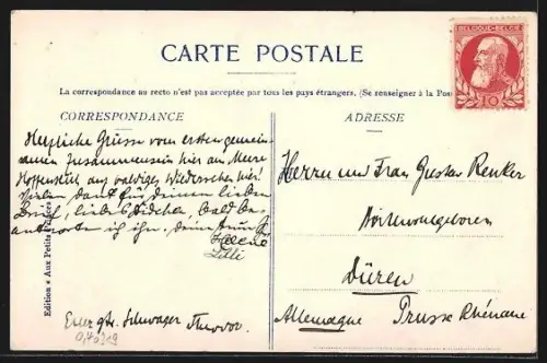 AK Middelkerke, Schriftzug Salut mit Kirche, Windmühle und Strandpartie