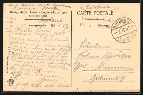 AK Lophem-lez-Bruges, Abbaye de St. André, Salle des Fêtes