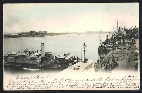 AK Anvers, Panorama mit Dampfboot