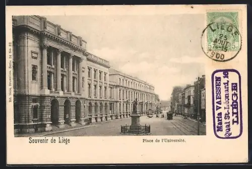 AK Liège, Place de l`Université, Strassenbahn