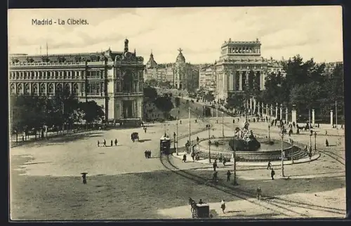 AK Madrid, La Cibeles, Strassenbahn