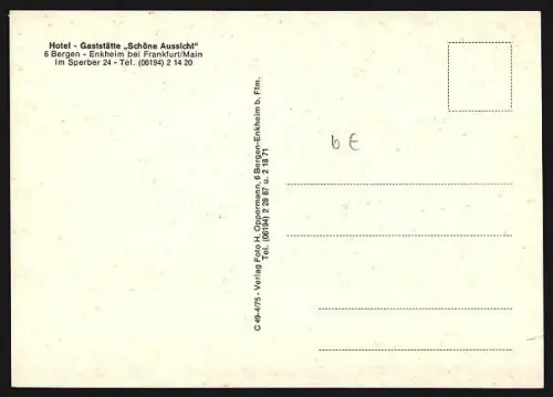 AK Frankfurt-Bergen-Enkheim, Gasthof Schöne Aussicht, Im Sperber 24, Terrasse