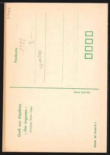 Künstler-AK Altjessnitz, Teilansicht des Ortes und Draufsicht des Irrgartens