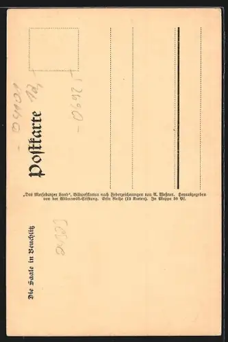 Künstler-AK Beuchlitz, Saale-Flusspartie mit Brücke