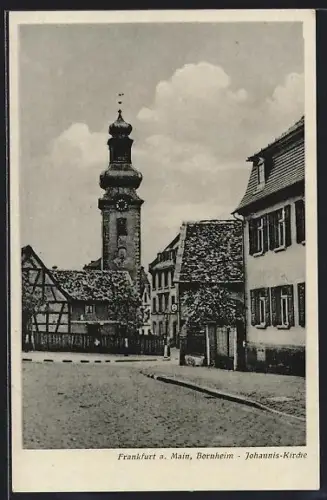 AK Frankfurt a. Main, Bornheim, Strassenpartie an der Johannis-Kirche