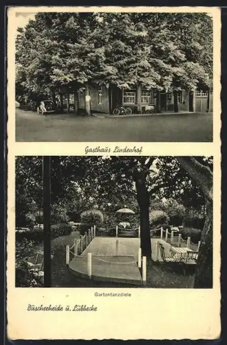 AK Büscherheide üb. Lübbecke, Gasthaus Lindenhof, Inh. H. Bormann, Gartentanzdiele