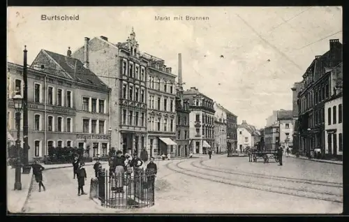 AK Burtscheid, Markt mit Brunnen und Restaurant Prinzen-Bad