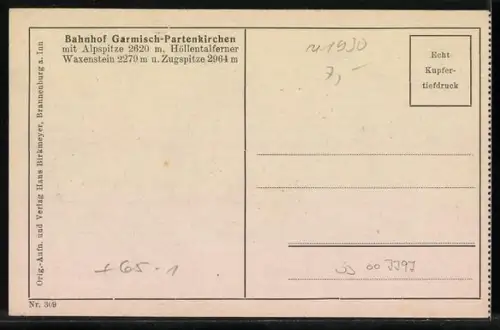 AK Garmisch-Partenkirchen, Bahnhof mit Alpspitze u. Höllentalferner, Pferdekutsche
