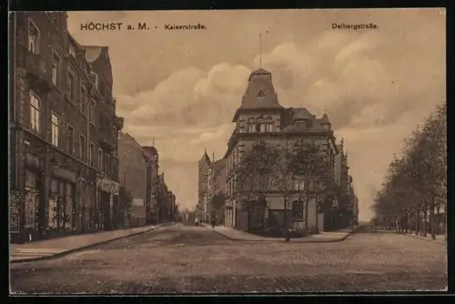 AK Höchst a. M., Geschäfte an der Kaiserstrasse mit Dalbergstrasse