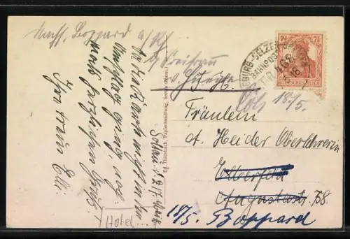 AK Soltau /Hann., Partie am Hotel Böhmewald mit Passanten