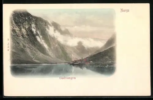 AK Gudvangen, Ortsansicht vom Wasser aus