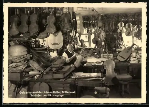 AK Mittenwald, Geigenbaumeister Johann Reiter, Schöpfer der Oktavgeige