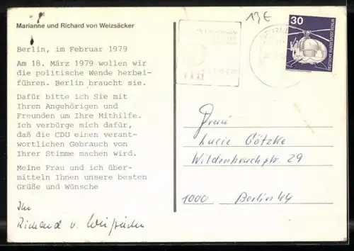 AK Bundespräsident Richard von Weizäcker und seine Ehefrau Marianne