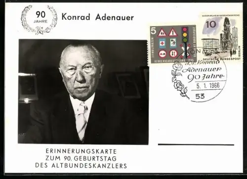AK Erinnerungskarte zum 90. Geburtstag von Konrad Adenauer