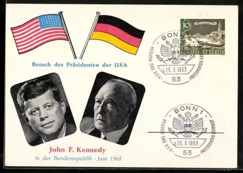 AK BRD, Besuch des Präsidenten der USa John F. Kennedy 1963, Konrad Adenauer