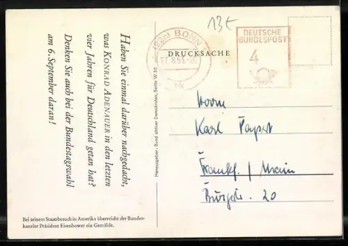 AK Bei seinem Staatsbesuch in Amerika überreicht Bundeskanzler Adenauer Präsident Eisenhower ein Gemälde