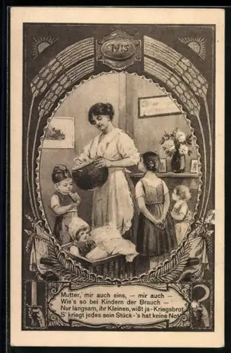 AK Familie hat trotz Kriegsnot genug Essen für die Familie