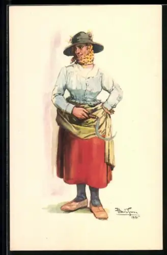Künstler-AK portugiesische Schnitterin in Volkstracht