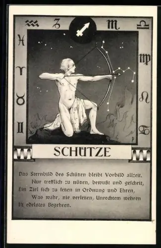 AK Sternzeichen Schütze, 23. November bis 22. Dezember, Eigenschaften von Schützemenschen im Gedicht