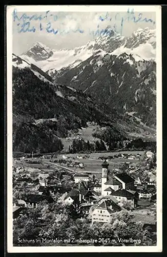 AK Schruns, Ortsansicht mit Zimbaspitze