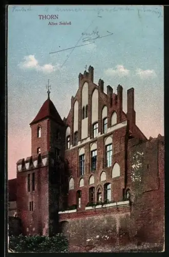 AK Thorn / Torun, Altes Schloss im Abendlicht