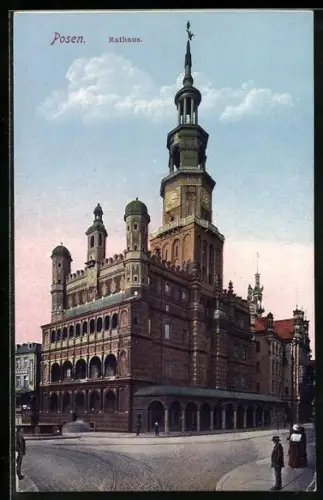 AK Posen, Strassenpartie am Rathaus
