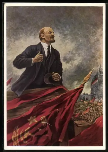 AK Lenin auf der Tribüne, gemalt von A.M. Gerassimov