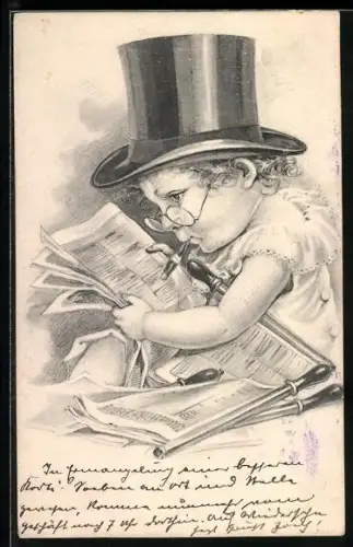 AK Kind mit Zigarre liest die Zeitung