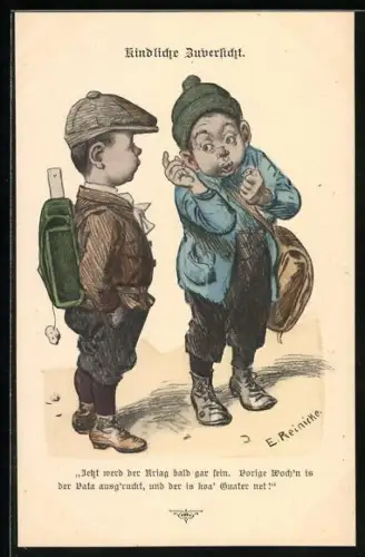 AK Jungen unterhalten sich über den Krieg, Kindliche Zuversicht, Kinder Kriegspropaganda