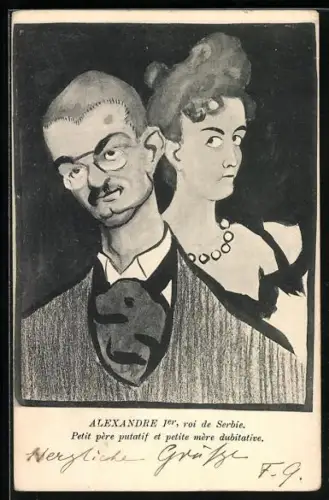 Künstler-AK König Alexandre I. von Serbien, Karikatur
