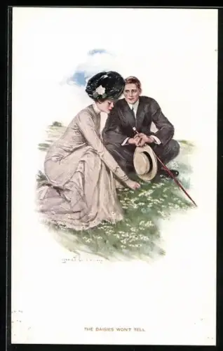 Künstler-AK Clarence F. Underwood: Junges Paar auf einer Blumenwiese