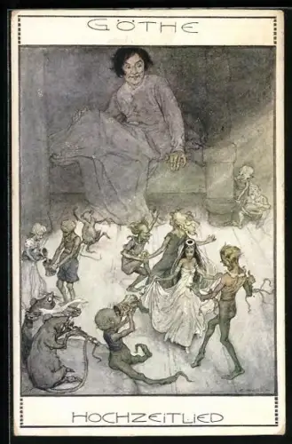 AK Goethe, Hochzeitlied, Tanzende Gnome und Feen mit musizierenden Ratten