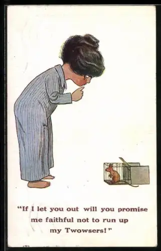 AK Mädchen vor einer Maus in der Falle