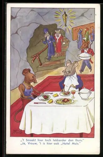 AK Vermenschlichte Mäuse beim Dinner in einer Höhle